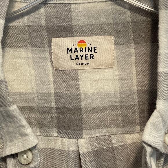 Marine Layer Button-Down Shirt Mens Medium Gray Plaid Cotton Linen Casual - Picture 4 of 7